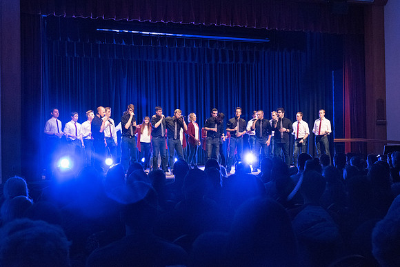 Apollo A Cappella and BYU-Idaho Student A Cappella Group perform together.