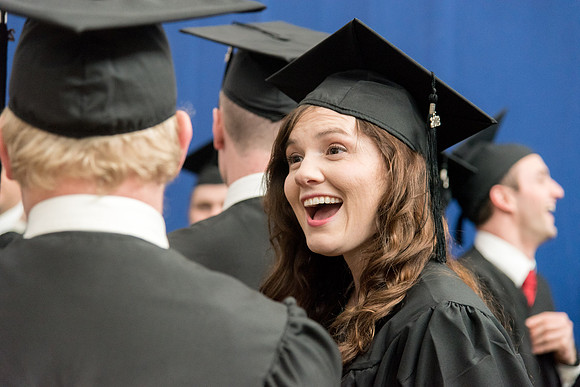 BYU-Idaho graduate, Rachelle Pierson, meet in the I-Center Courts for Processional.