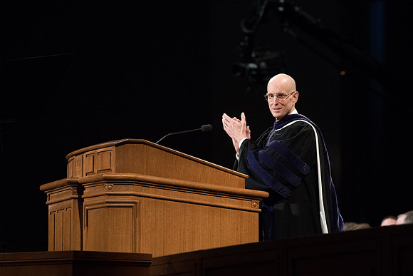 BYU-Idaho Winter Semester Graduation. President Henry J. Eyring applauding to the graduates. Apr 2018