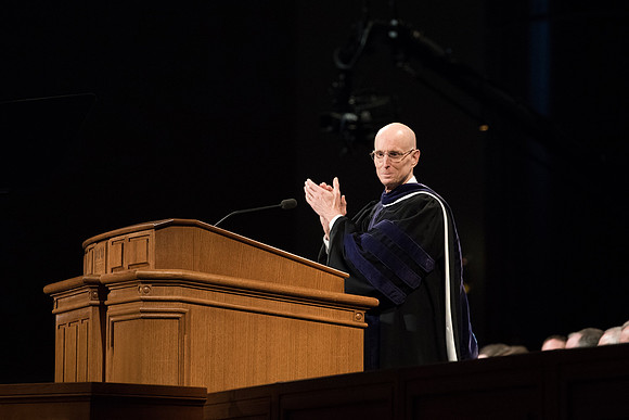 BYU-Idaho Winter Semester Graduation. President Henry J. Eyring applauding to the graduates. Apr 2018