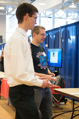 Students present their projects for the Student Research and Creative Works Conference.