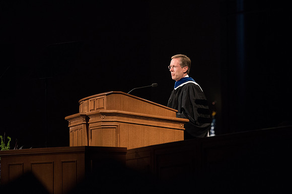 BYU-Idaho Winter Semester Graduation. Mark B. Woodruff speaking at Commencement. Apr 2018