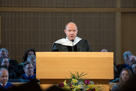 Derrel J. Higgins, Chair, Department of Home and Family welcome graduates of College of Education and Human Development at the convocation .