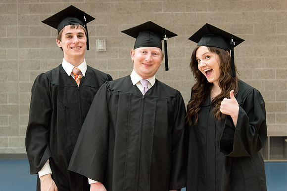 Graduates meet in the I-Center Courts for Processional.