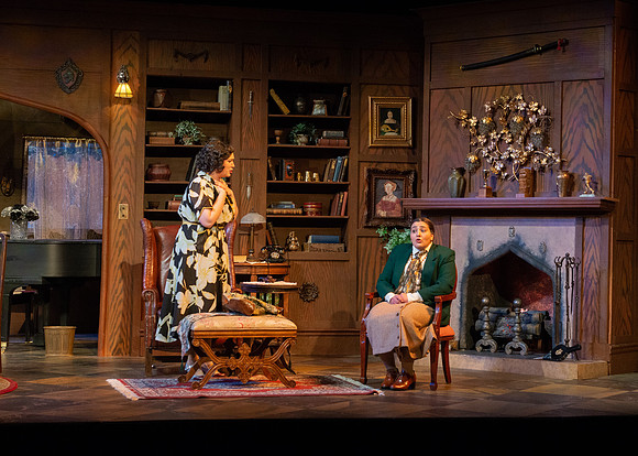 Drama dress rehearsal for the Blithe Spirit play in the Snow theater.