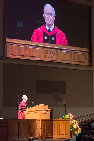 President Kim B. Clark speaks to graduates and their families at the commencement ceremony.