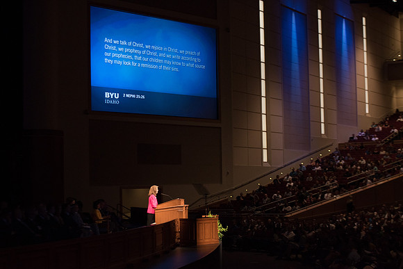 BYU-Idaho first devotional of Spring Semester. Sister Eyring addressing the students. Apr 2018