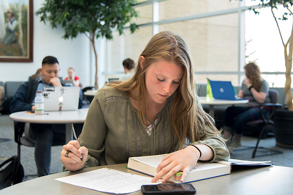 Students studying in the Ricks Building.