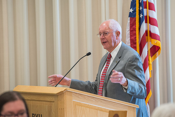 Emeritus Breakfast, Nov 2018, BYU-Idaho Alumni Award of excellence was awarded to Jon Beesley.