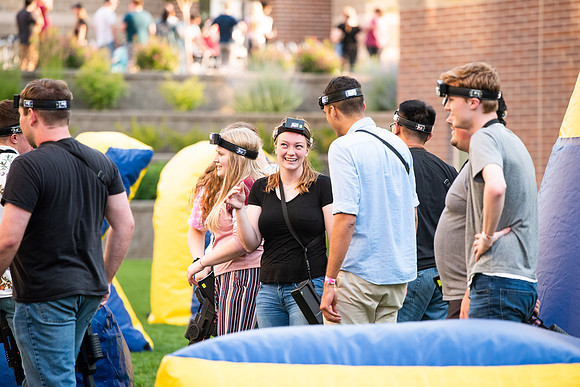 Students gather at Center Square to play games and have treats at the end of the spring 2021 semester.