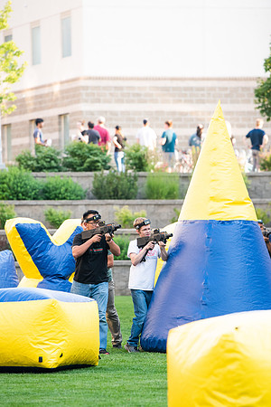 Students gather at Center Square to play games and have treats at the end of the spring 2021 semester.