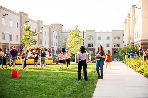 Students gather at Center Square to play games and have treats at the end of the spring 2021 semester.