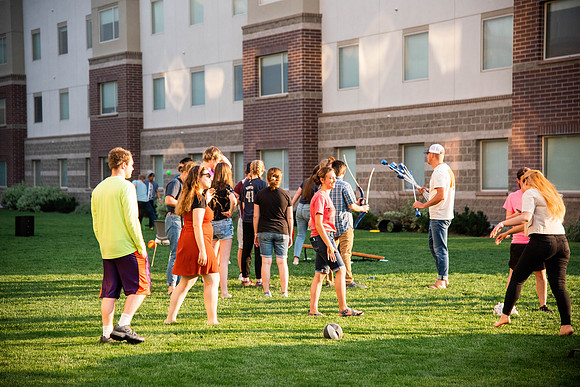 Students gather at Center Square to play games and have treats at the end of the spring 2021 semester.