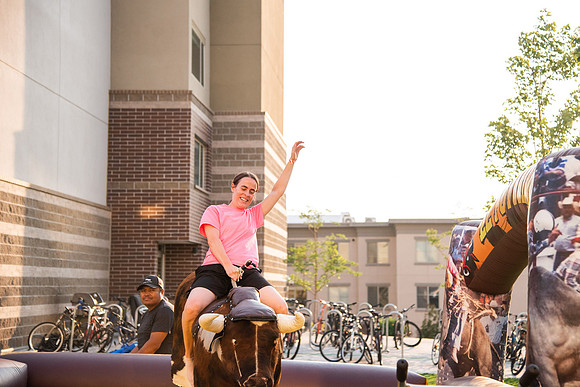 Students gather at Center Square to play games and have treats at the end of the spring 2021 semester.
