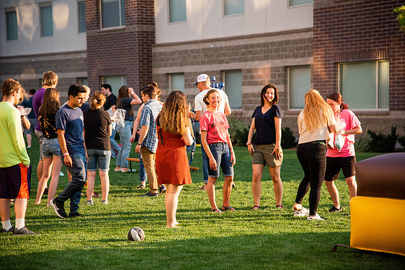 Students gather at Center Square to play games and have treats at the end of the spring 2021 semester.
