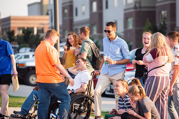 Students gather at Center Square to play games and have treats at the end of the spring 2021 semester.