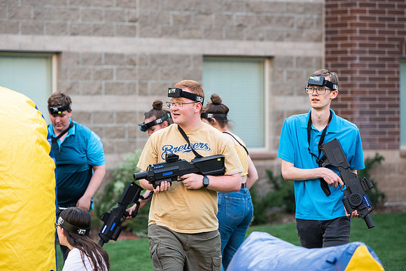 Students gather at Center Square to play games and have treats at the end of the spring 2021 semester.