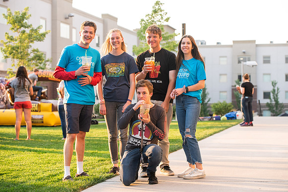 Students gather at Center Square to play games and have treats at the end of the spring 2021 semester.