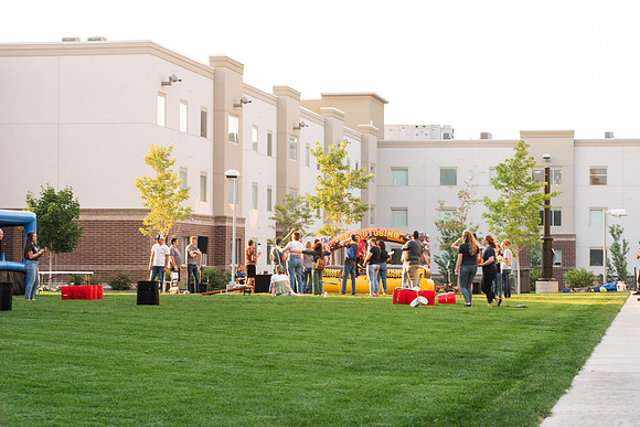 Students gather at Center Square to play games and have treats at the end of the spring 2021 semester.