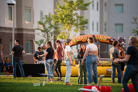 Students gather at Center Square to play games and have treats at the end of the spring 2021 semester.