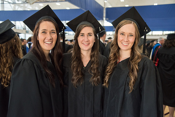 Graduates meet in the I-Center Courts for Processional before Commencement begins. April 2018