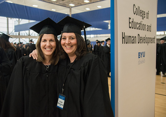 Graduates meet in the I-Center Courts for Processional before Commencement begins. April 2018