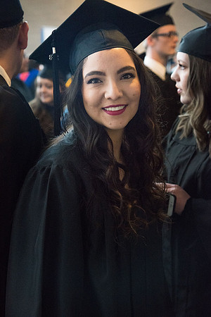 Graduate, Tamara Marmolejo meets in the I-Center Courts for Processional before Commencement begins. April 2018