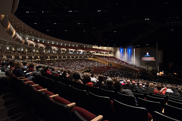 Mark B. Woodruff speaks at Winter Semester Commencement in the BYU-Idaho Center. April 2018