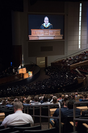 Elder Vern P. Stanfill speaks at Winter Semester Commencement in the BYU-Idaho Center. April 2018