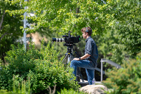 Admissions hosts a game show in the Taylor Quad. Video team behind the scenes.