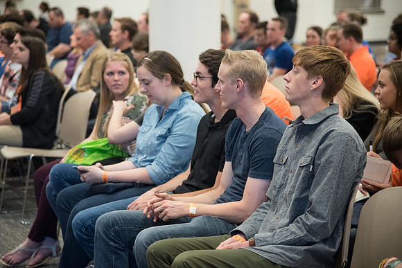 New Students gather for the Get Connected Devotional in the Taylor Chapel. April 2018
