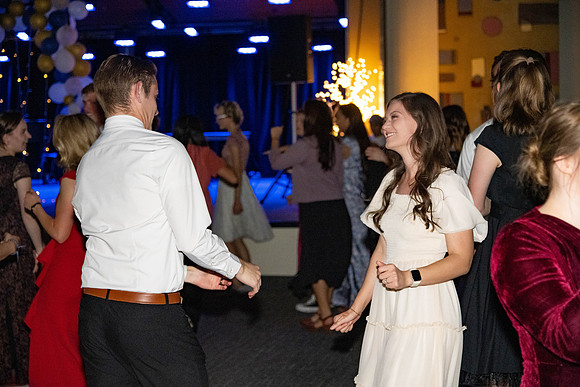 Students dance in the Manwaring Center Court.