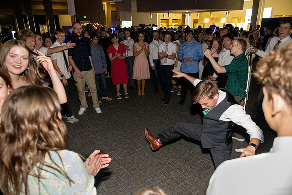Students dance in the Manwaring Center Court.