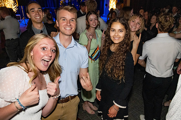 Students dance in the Manwaring Center Court.