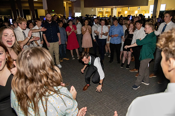 Students dance in the Manwaring Center Court.