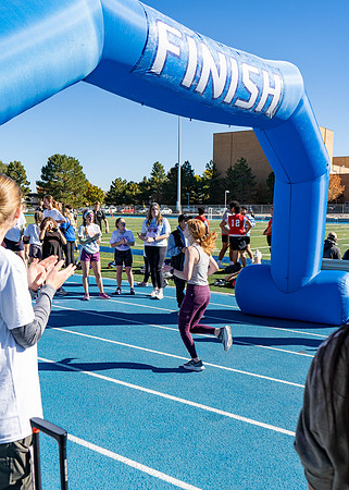 Students participate in the color run during spirit week, with free pancakes to follow.