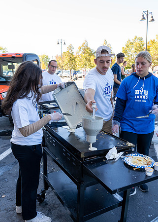Students participate in the color run during spirit week, with free pancakes to follow.