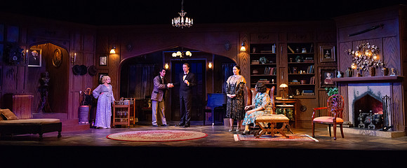 Drama dress rehearsal for the Blithe Spirit play in the Snow theater.