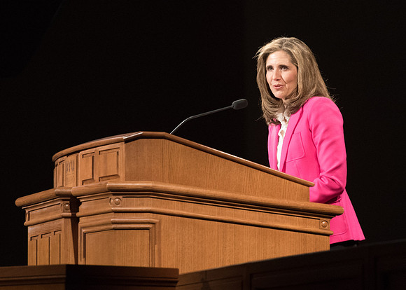 Sister Kelly Eyring speaks at Devotional the beginning of Spring Semester in the BYU-Idaho Center. April 2018