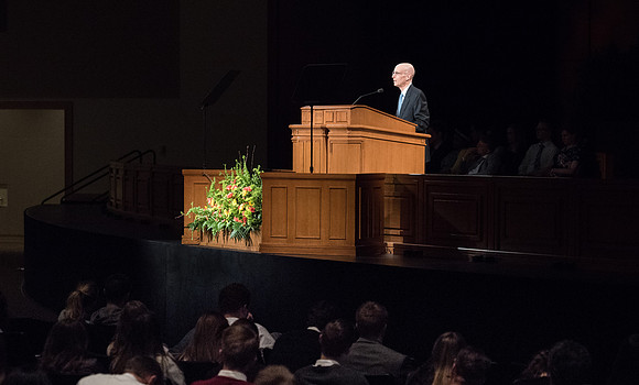 President Henry J. Eyring gives the Devotional address at the beginning of Spring Semester in the BYU-Idaho Center. April 2018