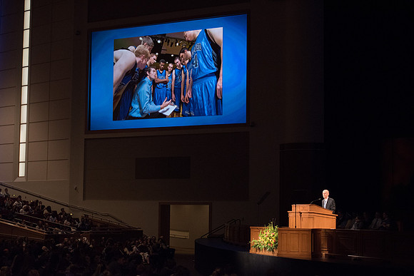 President Henry J. Eyring gives the Devotional address at the beginning of Spring Semester in the BYU-Idaho Center. April 2018
