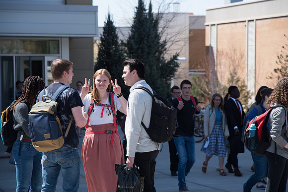 Students leaving the I-Center. April 2018