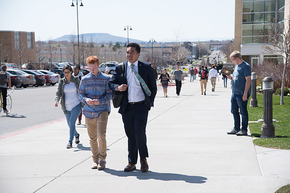 Students leaving the I-Center. April 2018