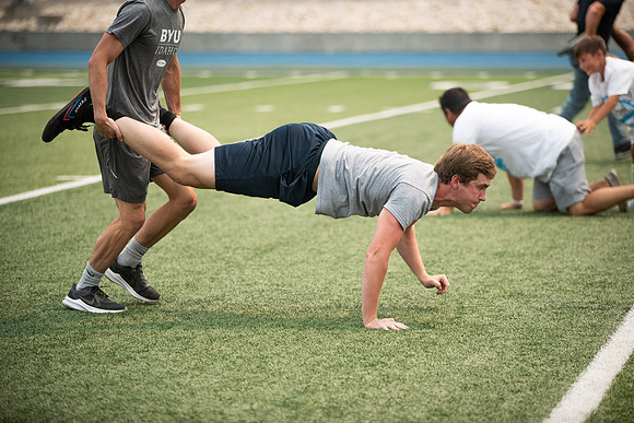 BYUI students and community members participate in a field day on campus during the spring 2021 semester.