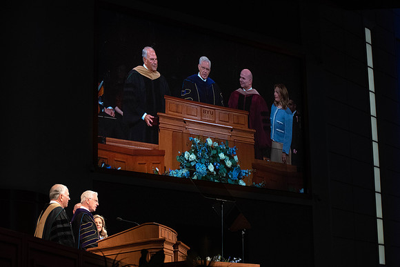President Alvin F. Meredith's Inauguration. Elder Rasband and Elder Christofferson present the medallion.