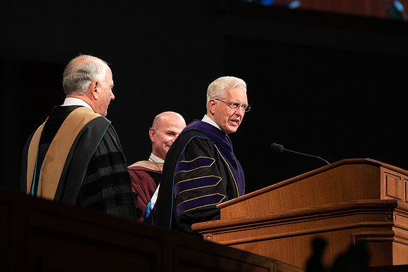 President Alvin F. Meredith's Inauguration. Elder Rasband and Elder Christofferson present the medallion.