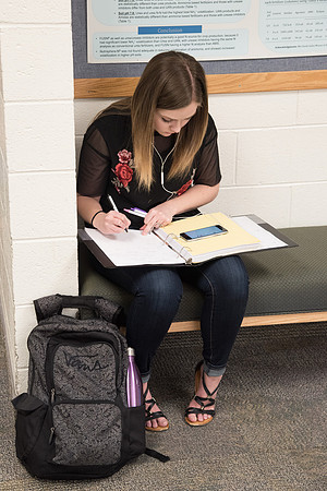 Students studying in the Benson Building, Spring Semester. April 2018