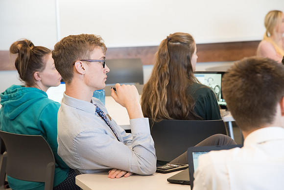 Students in class in the Science & Technology Center Building, Spring Semester. April 2018