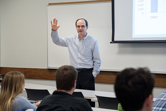 Students at a Agricultural Seminar in the Science & Technology Center Building, Spring Semester. April 2018