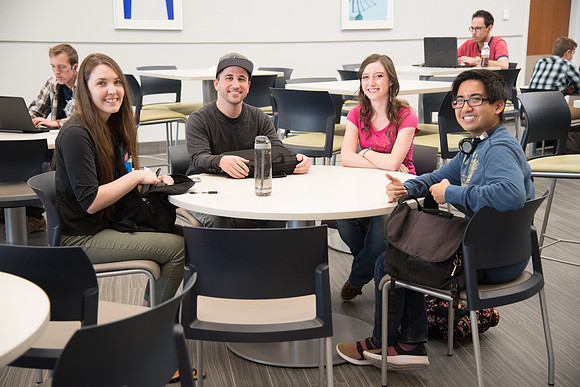 Students studying in the Science & Technology Center Building, Spring Semester. April 2018